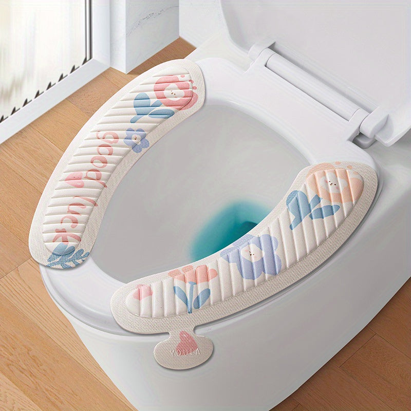 2-Pack Cartoon EVA Toilet Seat Cushions, Waterproof Adhesive Washable Toilet Seat Pads, Lightweight Hand Wash Only Toilet Accessories for All Seasons