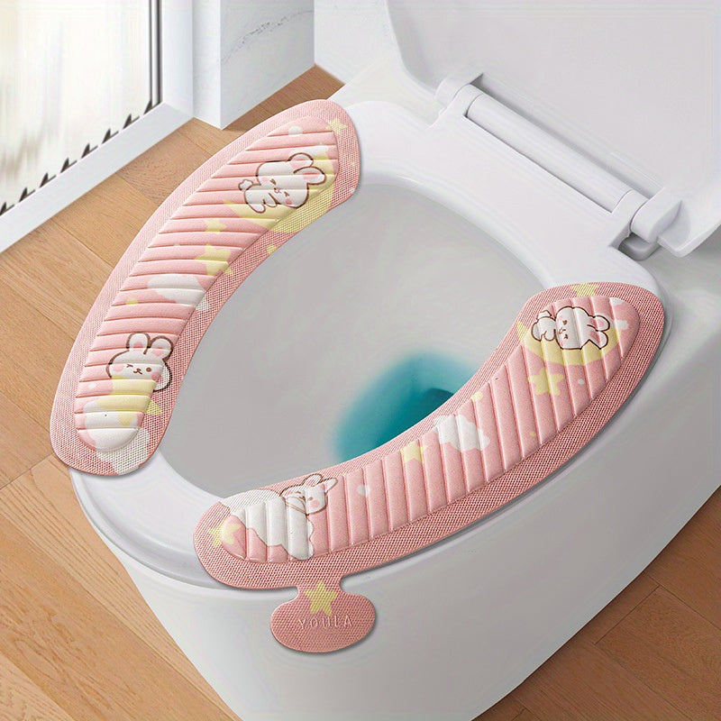 2-Pack Cartoon EVA Toilet Seat Cushions, Waterproof Adhesive Washable Toilet Seat Pads, Lightweight Hand Wash Only Toilet Accessories for All Seasons