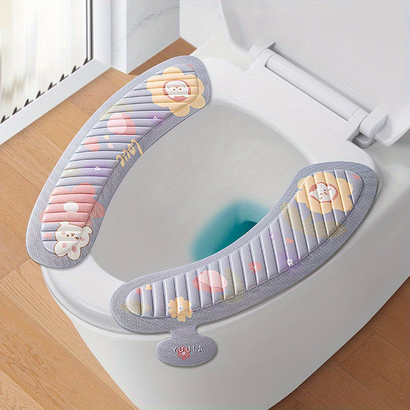 2-Pack Cartoon EVA Toilet Seat Cushions, Waterproof Adhesive Washable Toilet Seat Pads, Lightweight Hand Wash Only Toilet Accessories for All Seasons