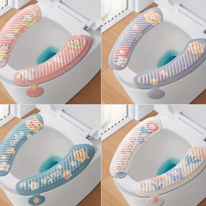 2-Pack Cartoon EVA Toilet Seat Cushions, Waterproof Adhesive Washable Toilet Seat Pads, Lightweight Hand Wash Only Toilet Accessories for All Seasons